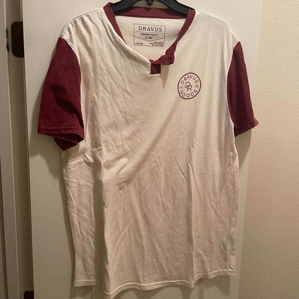 Red and White Short Sleeve Tee with Contrast Design